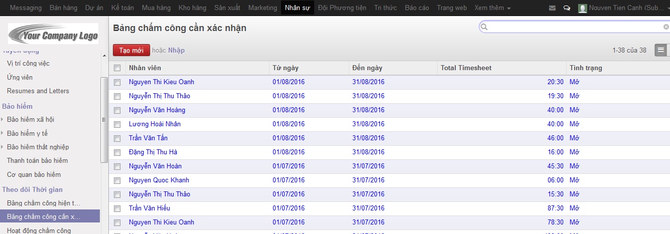 Không xem được Time sheet to validate ERP