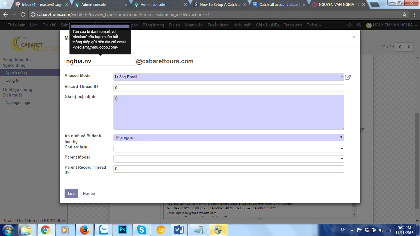 Cài đặt email catchall odoo 10