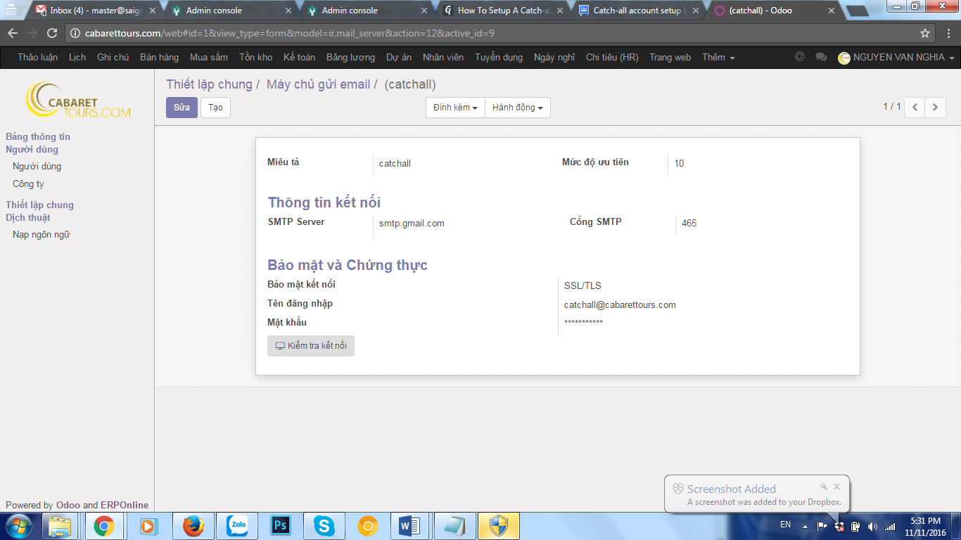 Cài đặt email catchall odoo 10