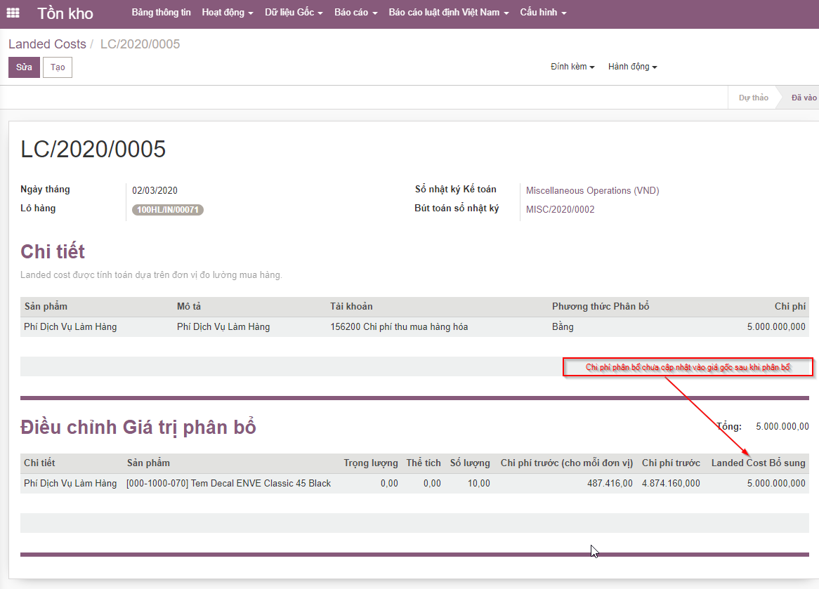 Phân bổ Landed cost trong ERP 