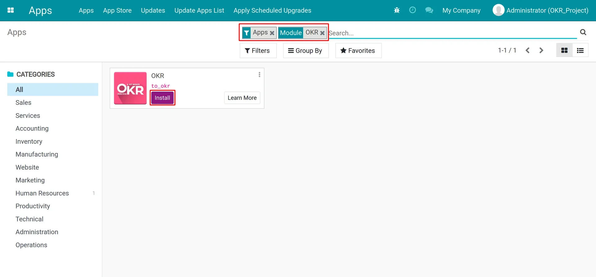 Filter for the OKR app find-okr-app